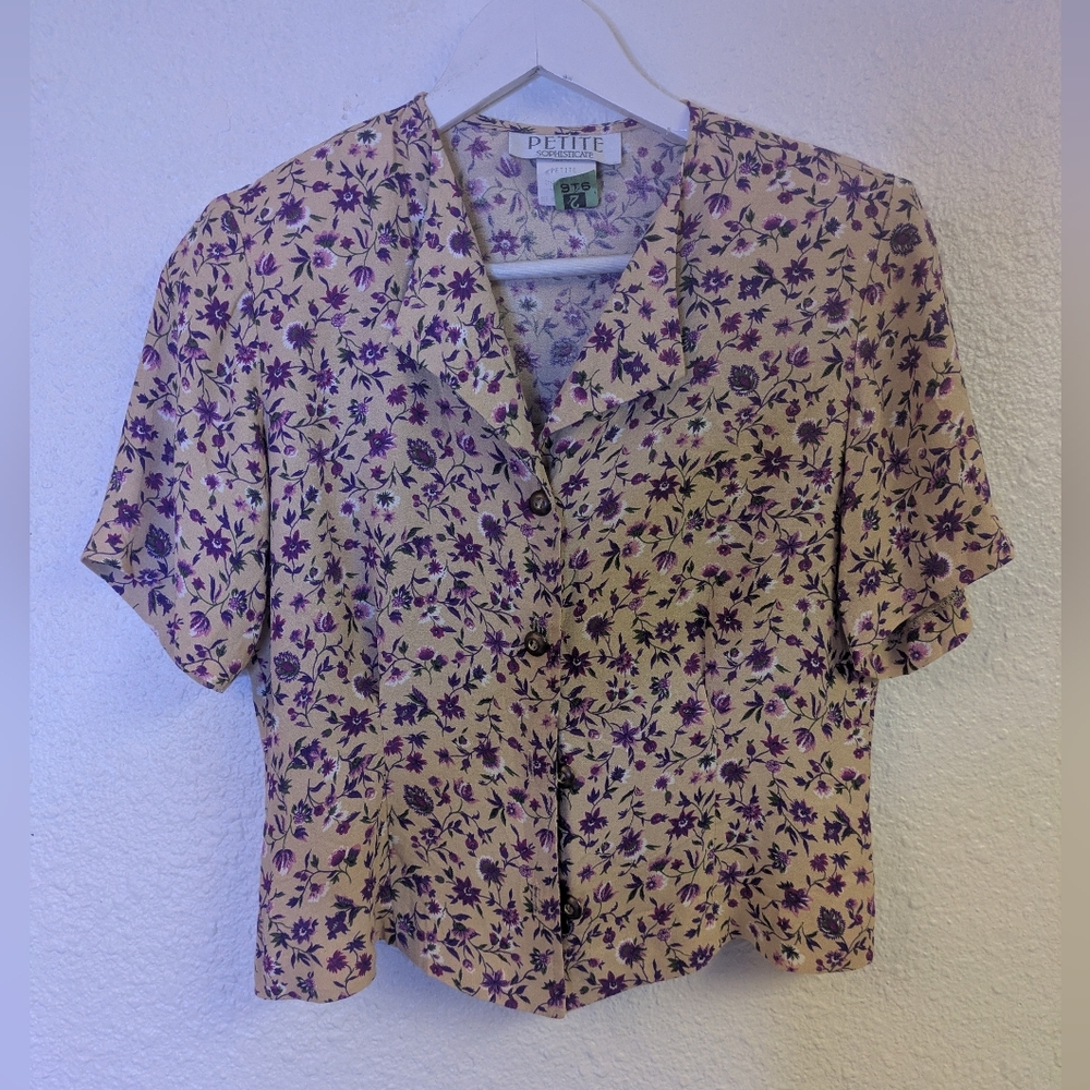 90s Petite Sophisticate Floral Rayon Blouse